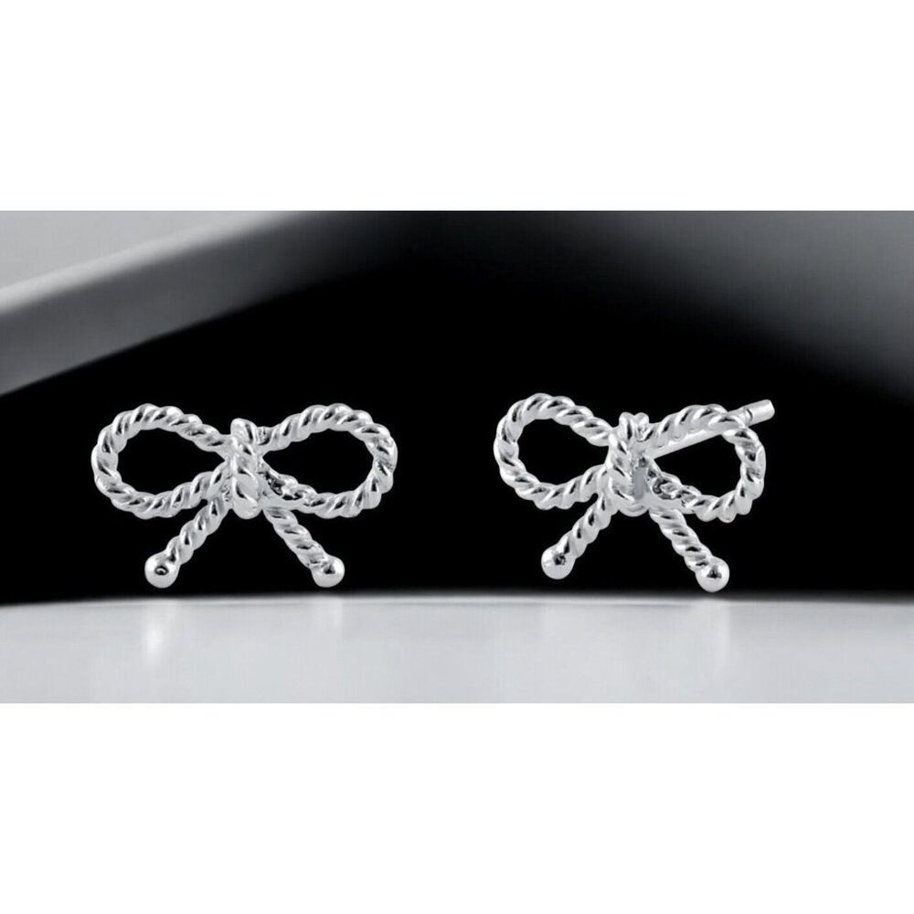 NEW 925 Sterling Silver Rope Bow Stud Earrings Love Valentine's Day Gift